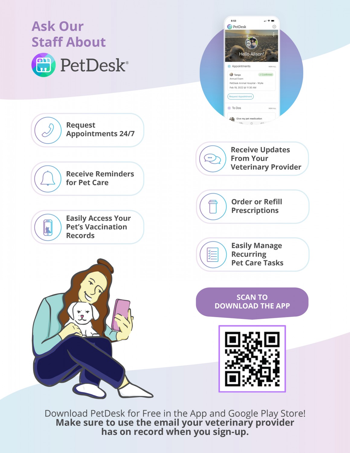 PetDesk App - Scan to Download - Get PetDesk from the App and Google Play Store